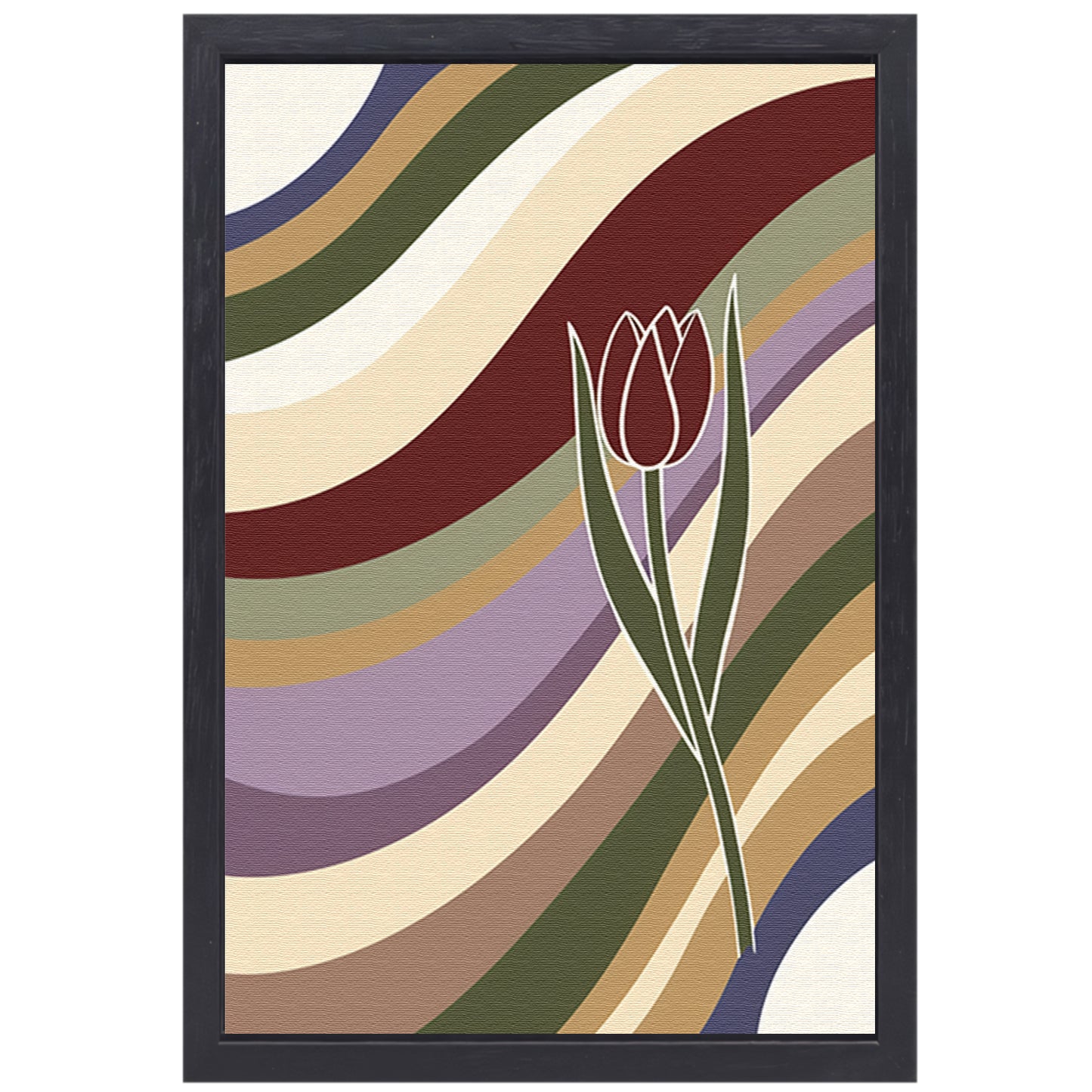 Kleurrijke abstracte tulp met golvende lijnen canvas met baklijst