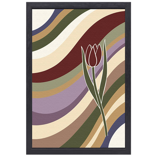 Kleurrijke abstracte tulp met golvende lijnen canvas met baklijst