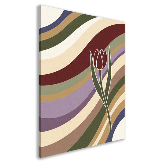Kleurrijke abstracte tulp met golvende lijnen canvas