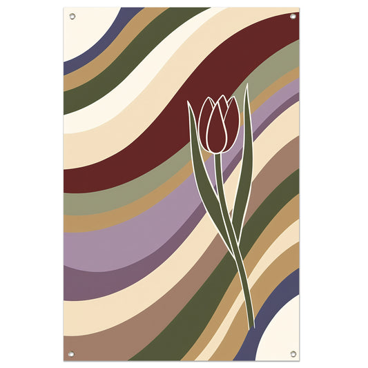 Kleurrijke abstracte tulp met golvende lijnen tuinposter