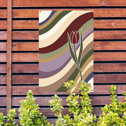 Kleurrijke abstracte tulp met golvende lijnen tuinposter