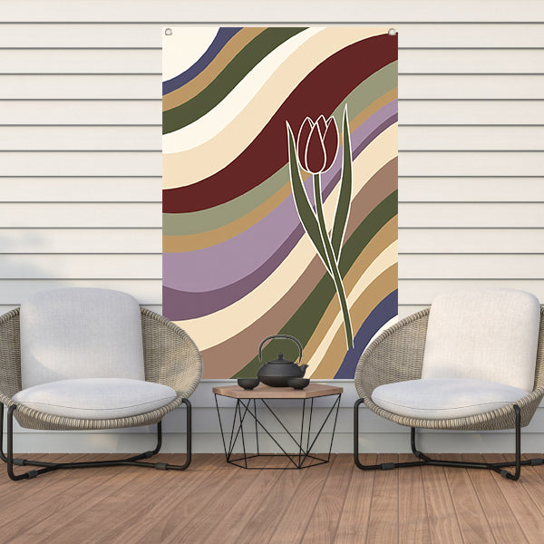 Kleurrijke abstracte tulp met golvende lijnen tuinposter