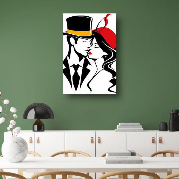 Elegante lijntekening van een kussend paar poster