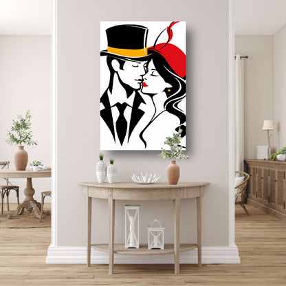 Elegante lijntekening van een kussend paar poster