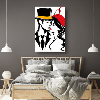 Elegante lijntekening van een kussend paar poster