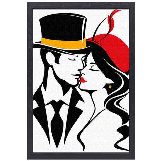 Elegante lijntekening van een kussend paar canvas met baklijst