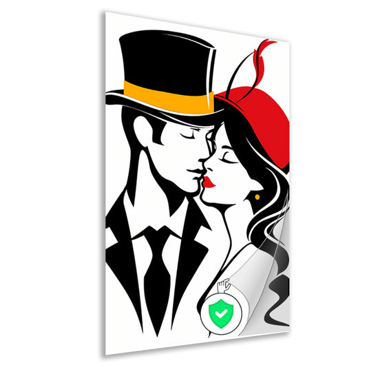 Elegante lijntekening van een kussend paar poster