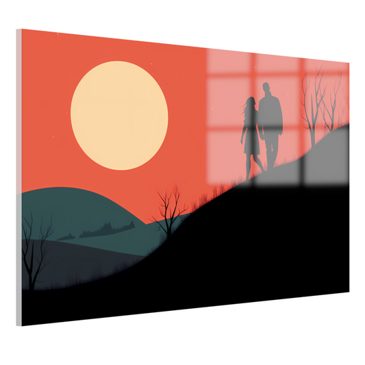 Silhouetten tegen de avondzon acrylglas