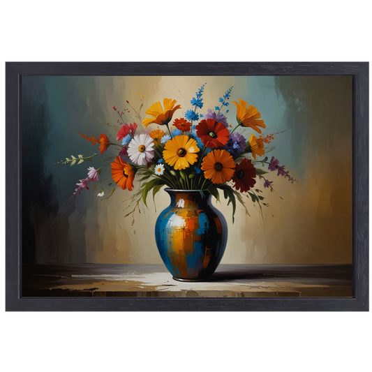 Impressionistische bloemenpracht in kleurrijke vaas canvas met baklijst
