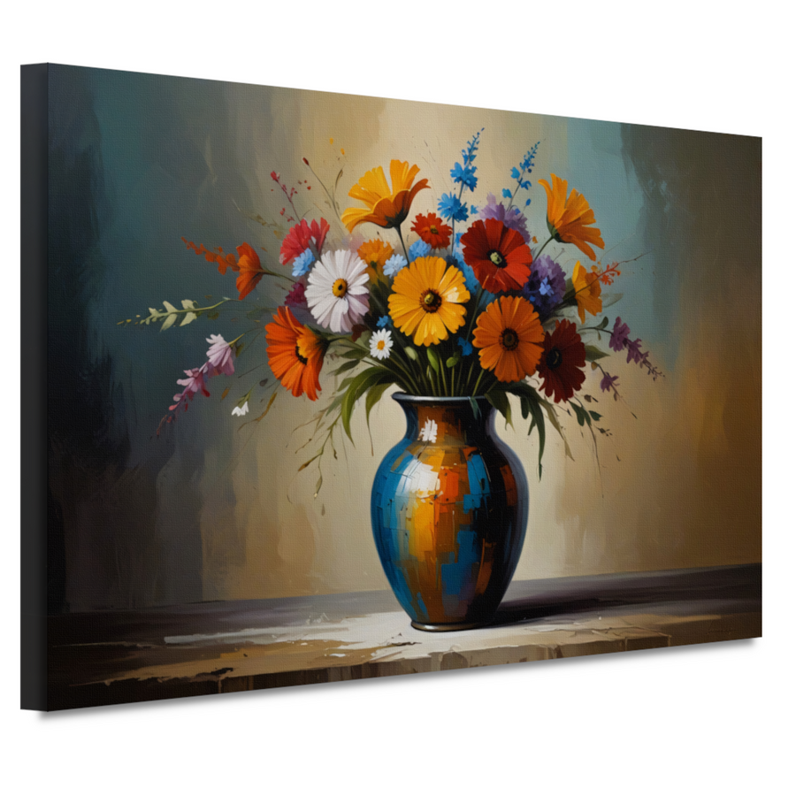 Impressionistische bloemenpracht in kleurrijke vaas canvas