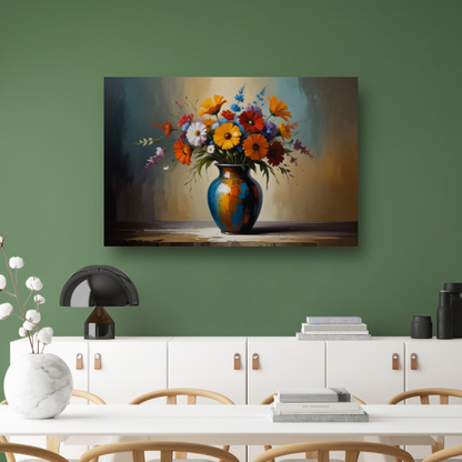 Impressionistische bloemenpracht in kleurrijke vaas canvas met baklijst