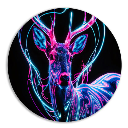 Kleurrijk digitaal hert met neonlichten forex muurcirkel