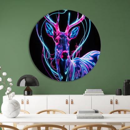 Kleurrijk digitaal hert met neonlichten forex muurcirkel