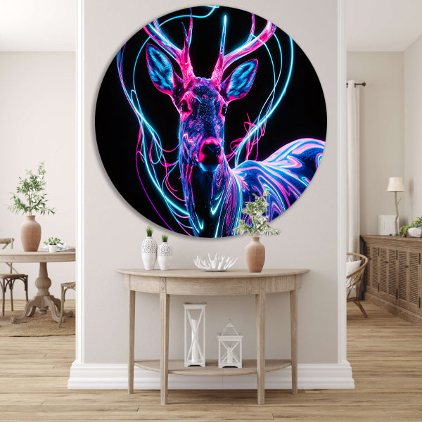 Kleurrijk digitaal hert met neonlichten forex muurcirkel