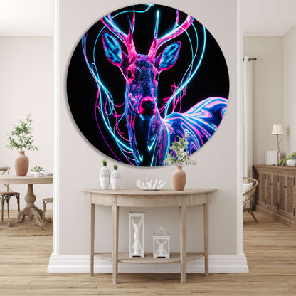 Kleurrijk digitaal hert met neonlichten forex muurcirkel