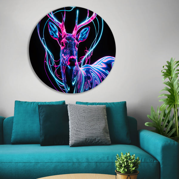 Kleurrijk digitaal hert met neonlichten forex muurcirkel