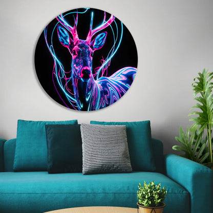 Kleurrijk digitaal hert met neonlichten forex muurcirkel