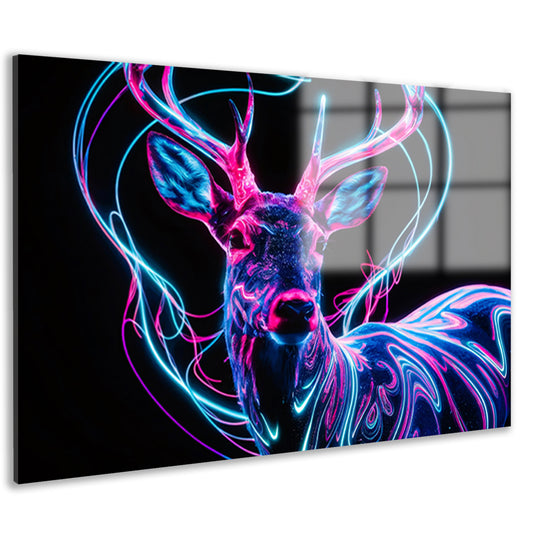 Kleurrijk digitaal hert met neonlichten acrylglas