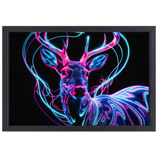 Kleurrijk digitaal hert met neonlichten canvas met baklijst