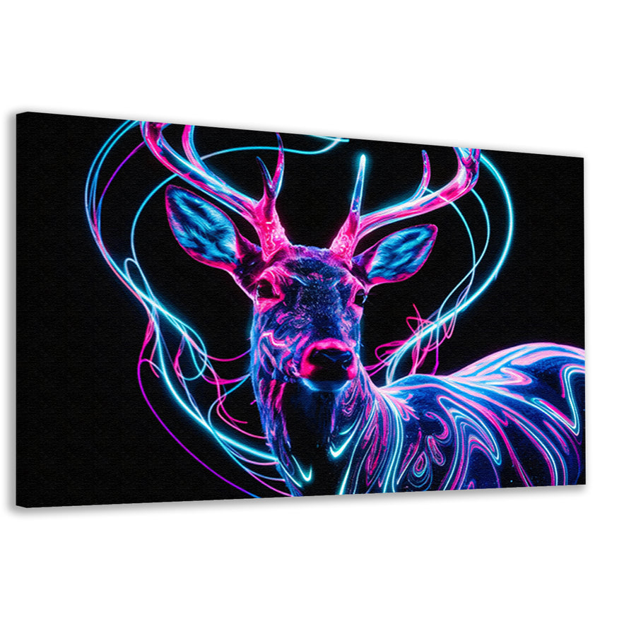 Kleurrijk digitaal hert met neonlichten canvas