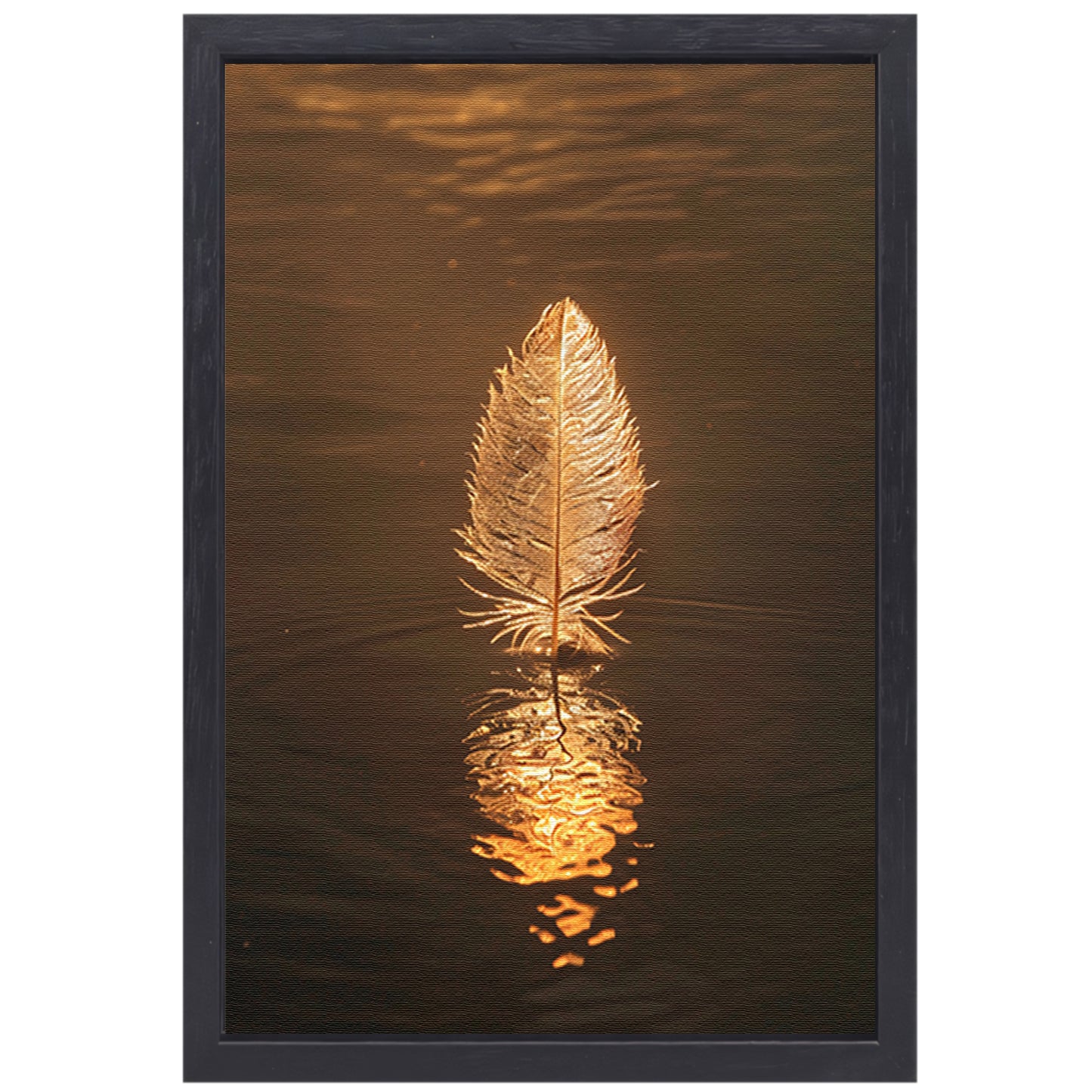 Gouden veer drijvend op rustig water bij zonsondergang canvas met baklijst