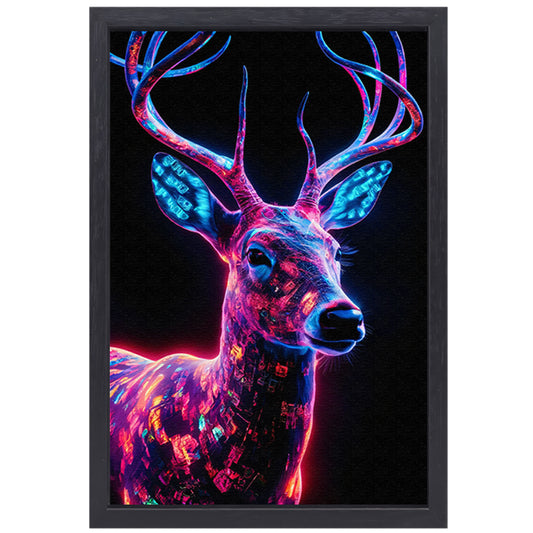 Neonhert in kleurrijke digitale kunst canvas met baklijst