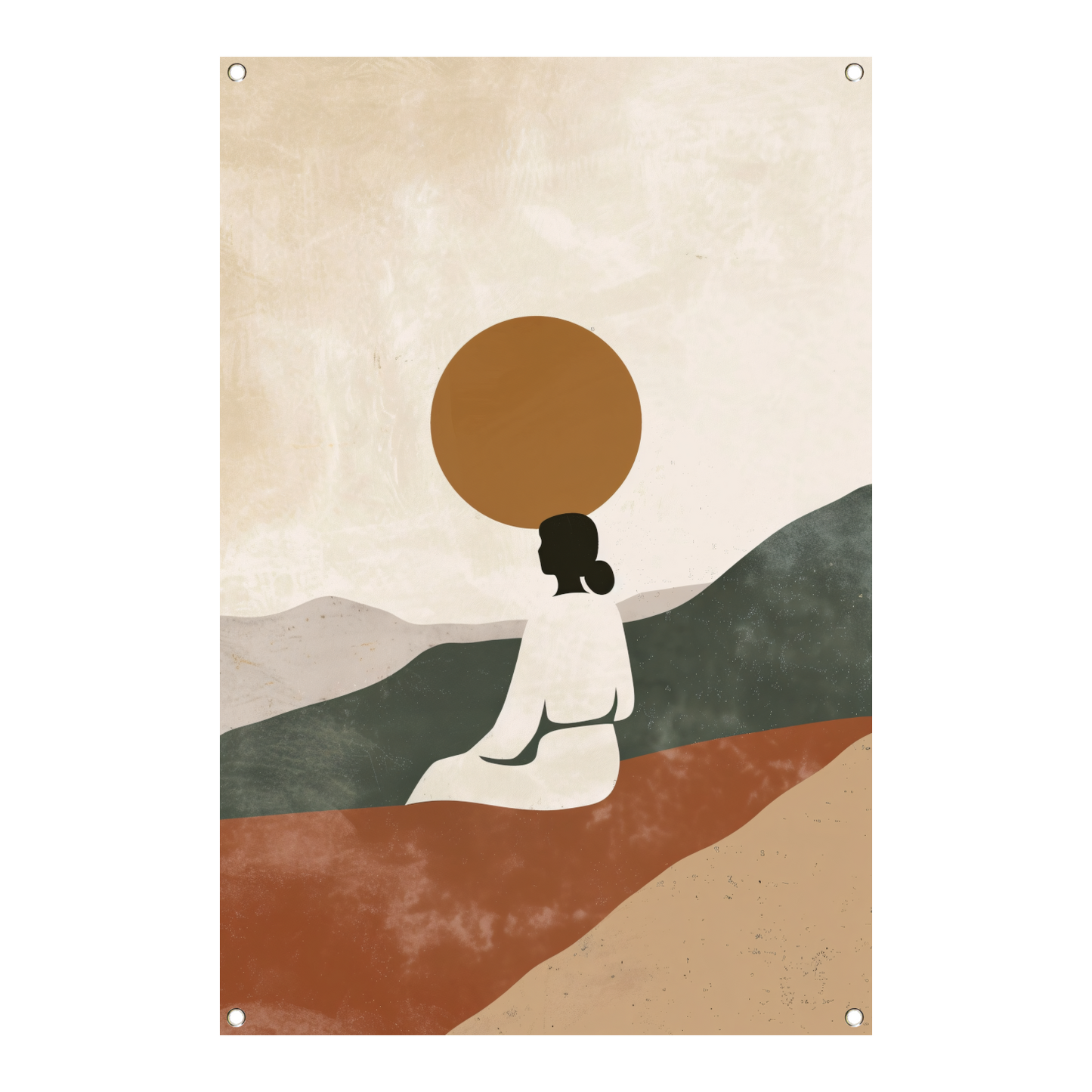 Contemplatieve vrouw in minimalistisch landschap canvas