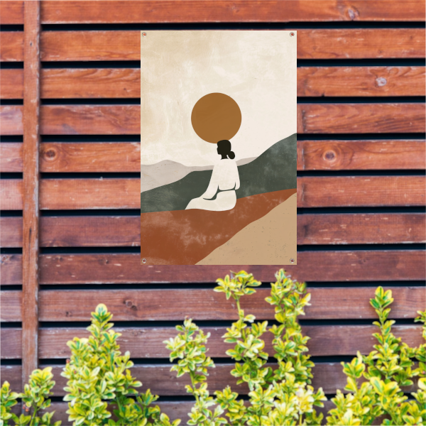 Contemplatieve vrouw in minimalistisch landschap canvas