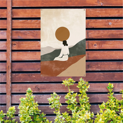 Contemplatieve vrouw in minimalistisch landschap canvas