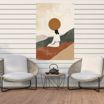 Contemplatieve vrouw in minimalistisch landschap canvas