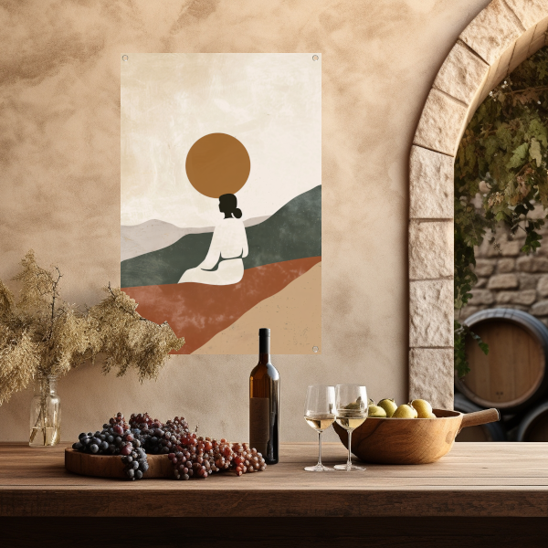 Contemplatieve vrouw in minimalistisch landschap canvas