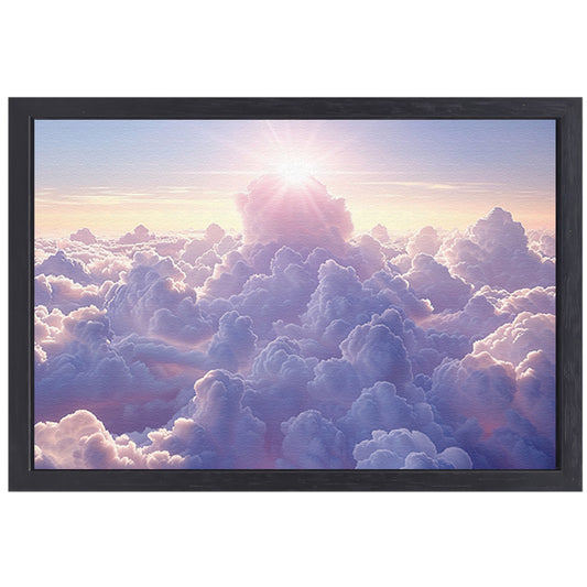 Zonsopgang boven een zee van wolken canvas met baklijst