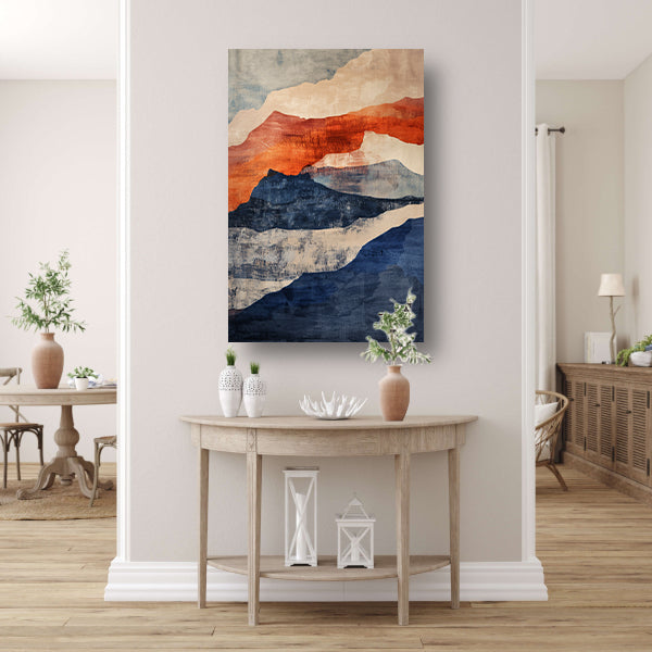 Abstract schilderij van bergen met kleuren poster