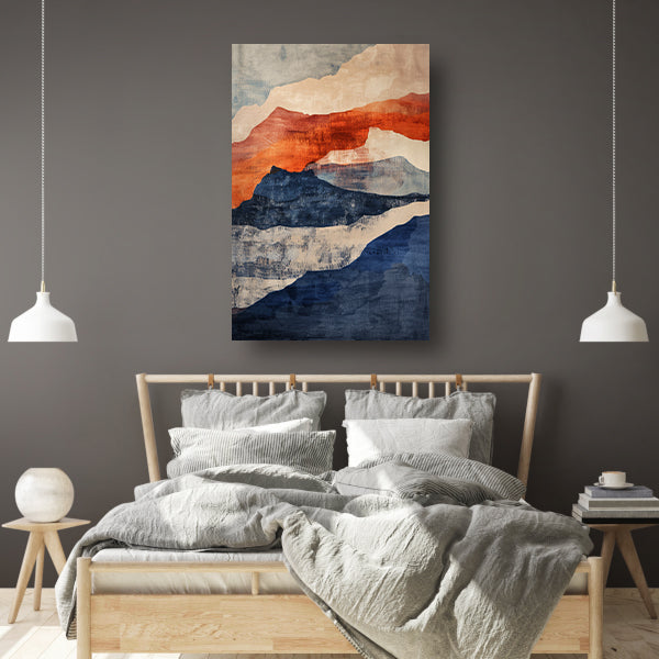 Abstract schilderij van bergen met kleuren poster
