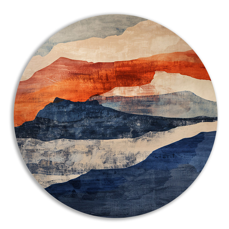 Abstract schilderij van bergen met kleuren forex muurcirkel