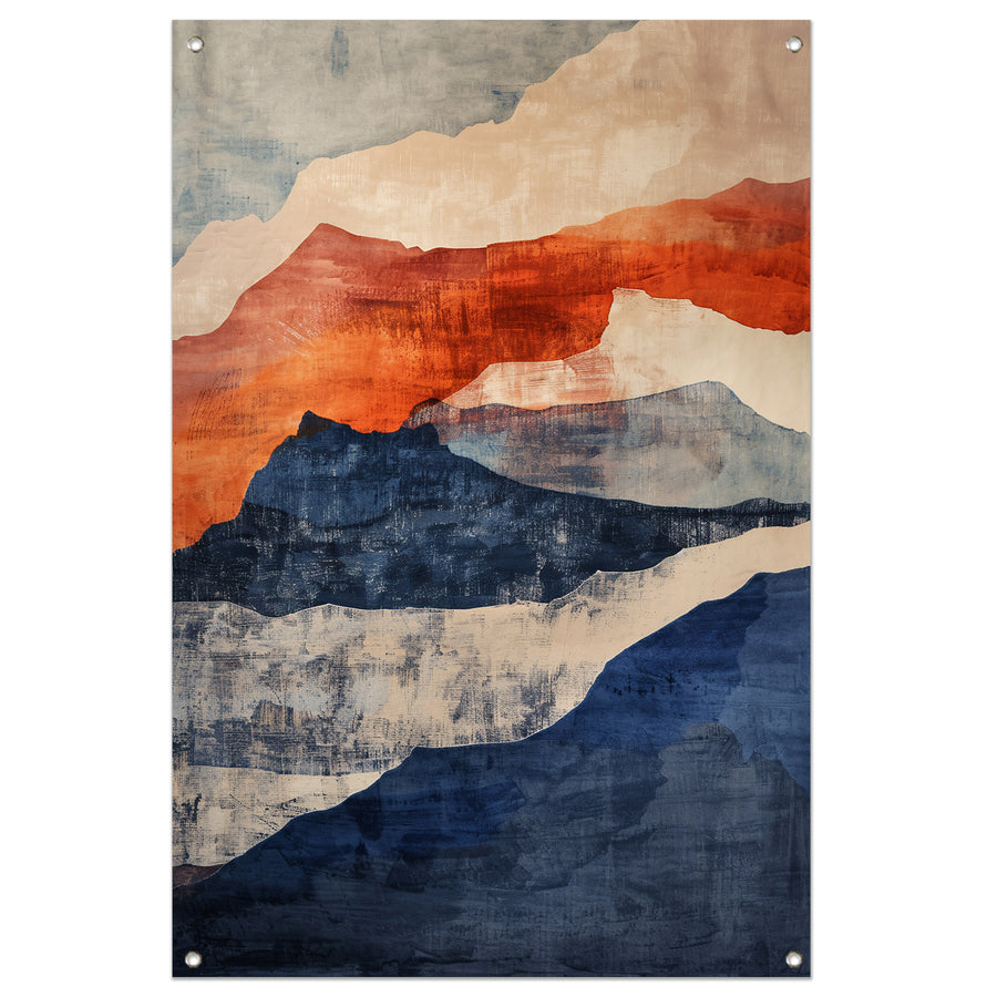 Abstract schilderij van bergen met kleuren tuinposter