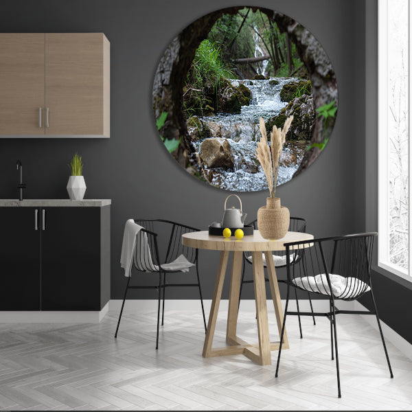 Rivier door een natuurlijk venster aluminium muurcirkel