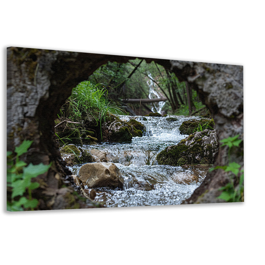 Rivier door een natuurlijk venster canvas