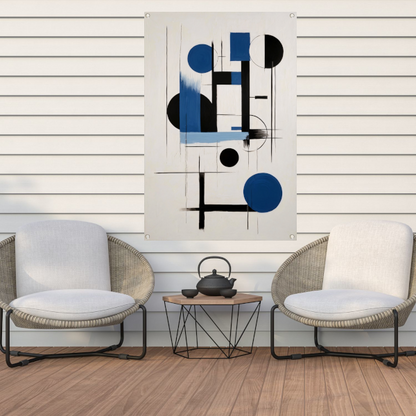 Moderne Abstracte Geometrie in Blauw en Zwart tuinposter