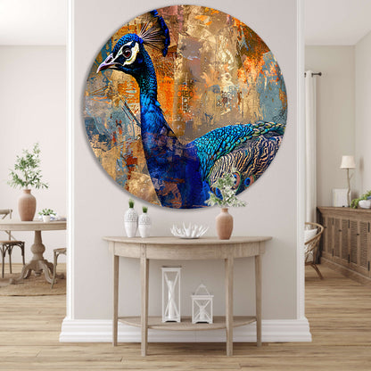 Abstracte pauw kunst met dynamische kleuren aluminium muurcirkel