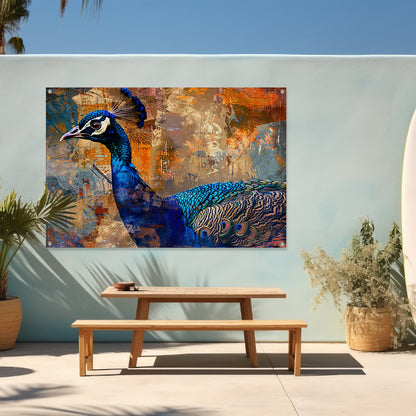 Abstracte pauw kunst met dynamische kleuren tuinposter