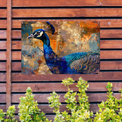 Abstracte pauw kunst met dynamische kleuren tuinposter