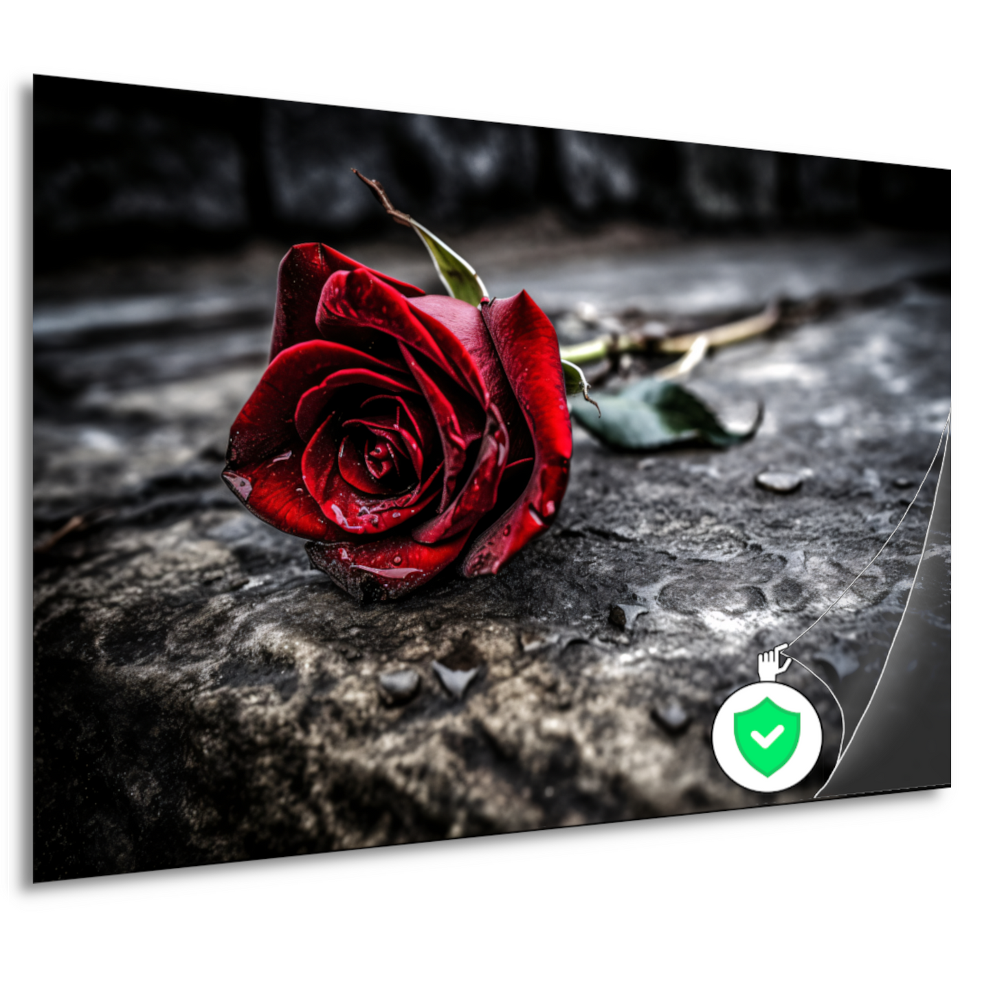 Rode roos in ochtenddauw poster