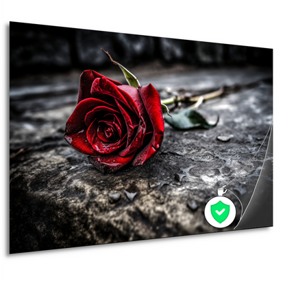 Rode roos in ochtenddauw poster