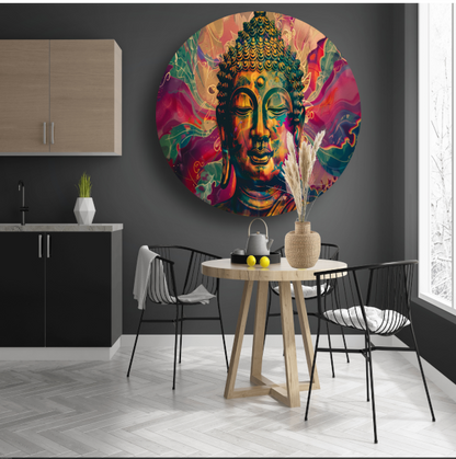 Minimalistische Boeddha Lijntekening aluminium muurcirkel