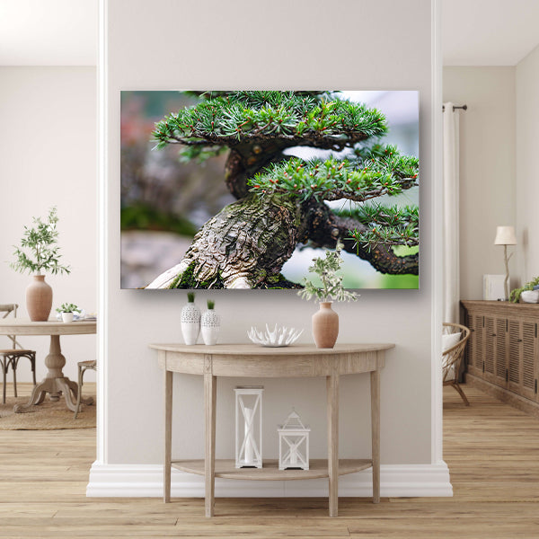 Gedetailleerde close-up van een bonsai boomcanvas