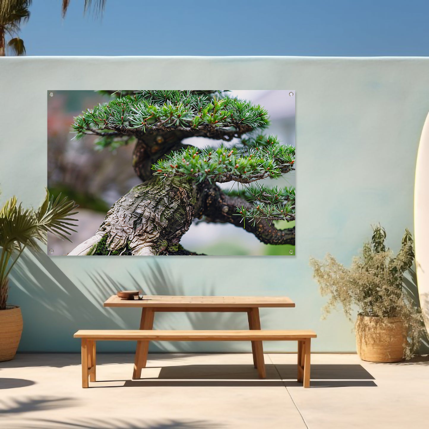 Gedetailleerde close-up van een bonsai boom tuinposter