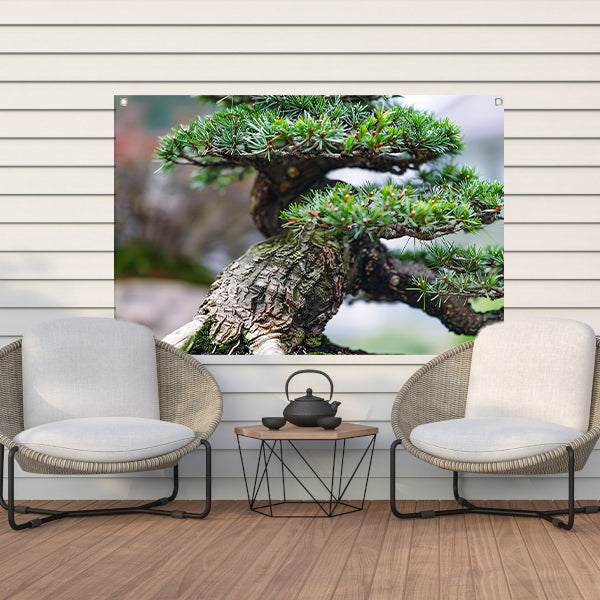 Gedetailleerde close-up van een bonsai boom tuinposter