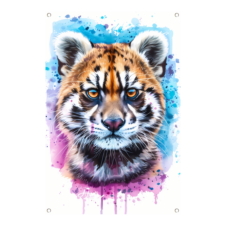 Kleurrijk tijgerportret in aquarelstijl tuinposter