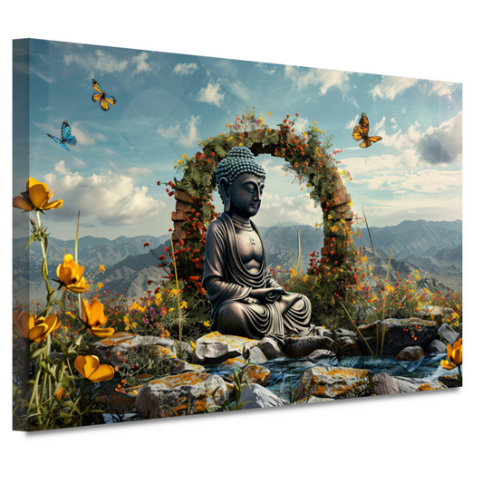 Meditatieve Boeddha Temidden van Bloemenpracht canvas